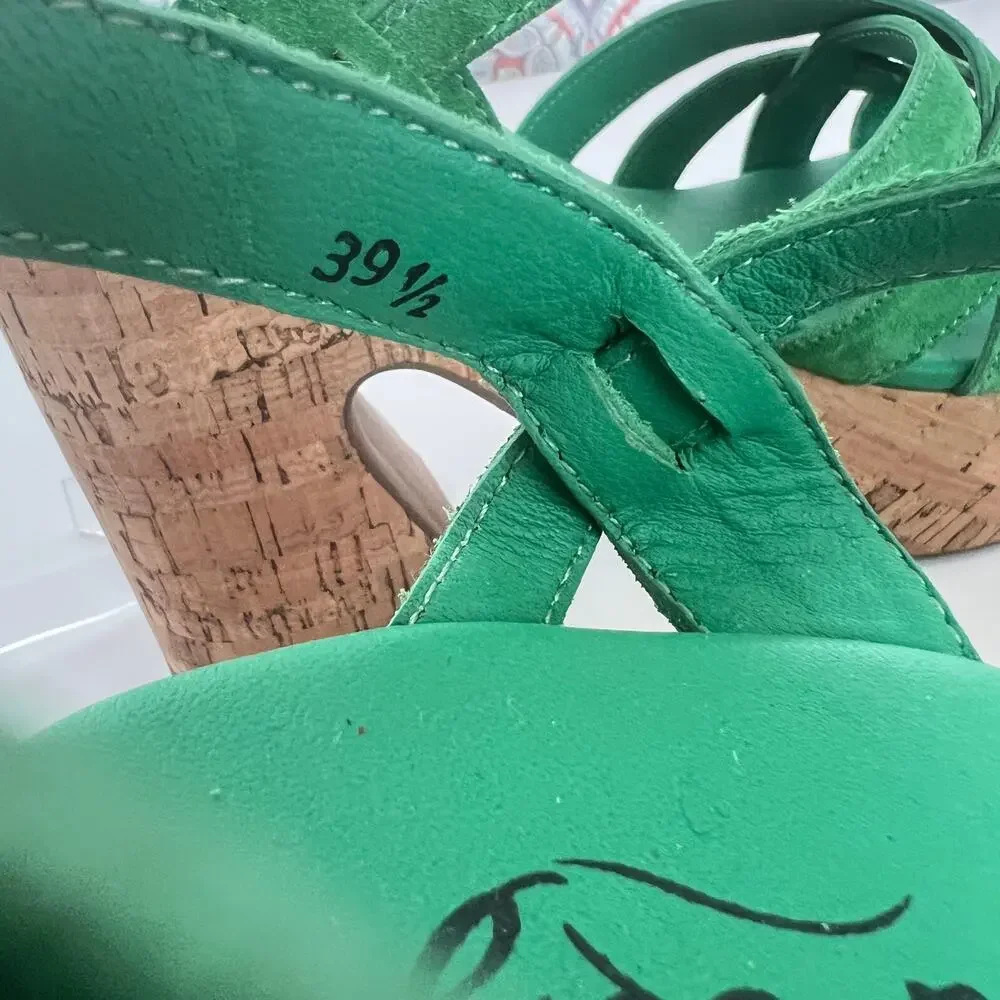 Free People Lisbon MJ Platform Sandals In Goddess Green Suede Size 39.5